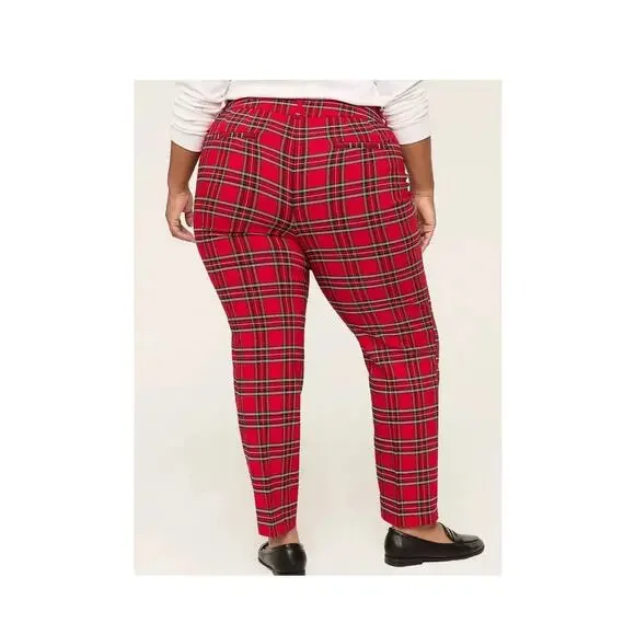 LANE BRYANT Slim Ankle 4 Season Pant Stretch Red Tartan Plaid SZ 16 Mid Rise - Picture 8 of 8